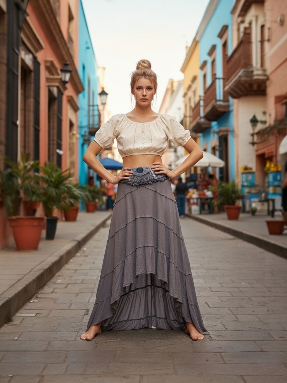 ✨️UNICORN! NWOT! Free People X Bellydancer High Low Hem Maxi Skirt In Grey/Blue! - Picture 13 of 14